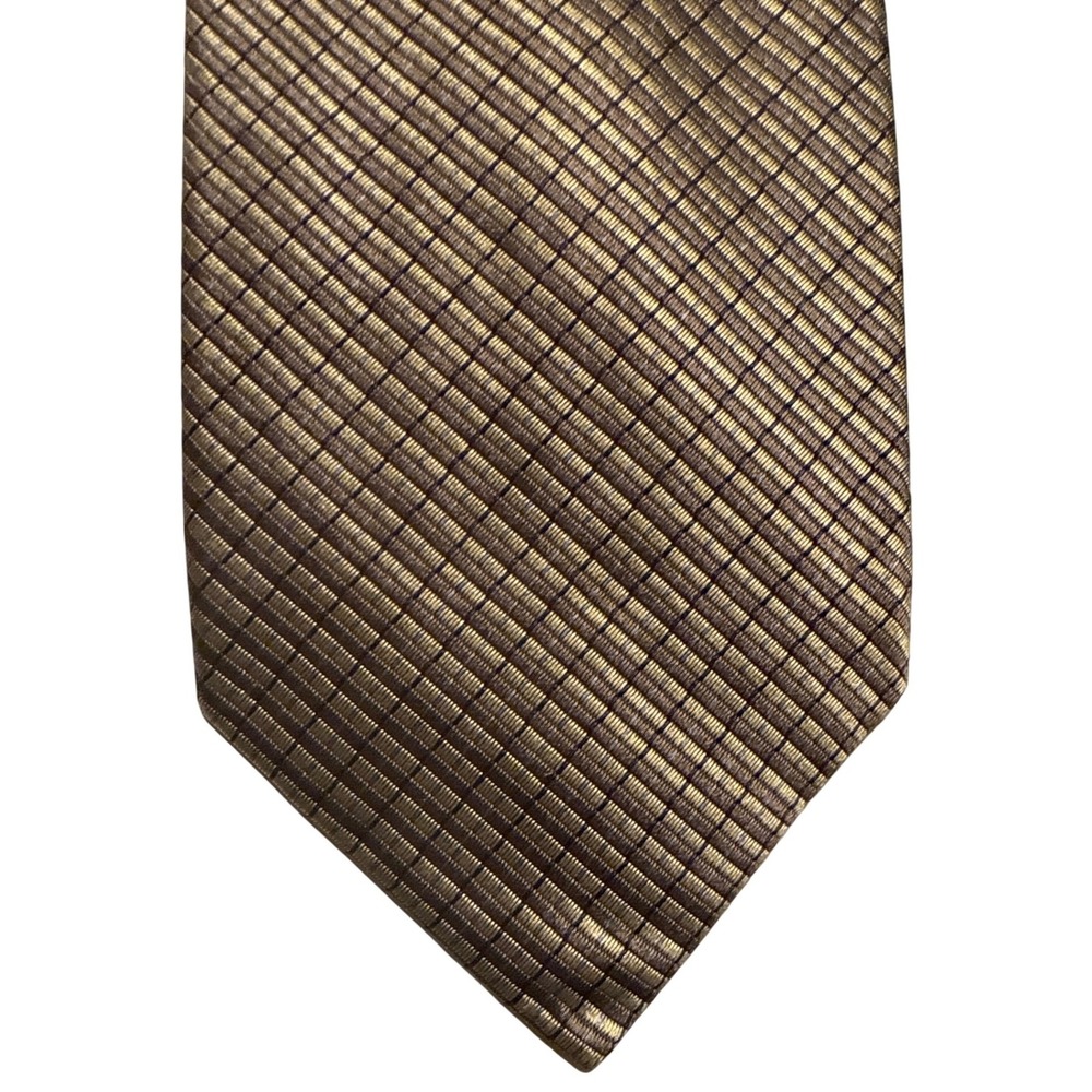 IKE BEHAR NEW YORK Mens Silk Tie Gold Plaid BasketWeave Designer Textured Formal